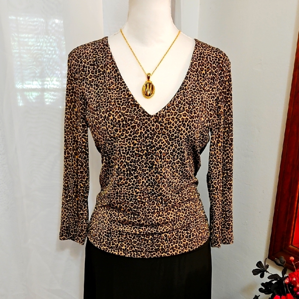 Leopard Print V-Neck Women's Top